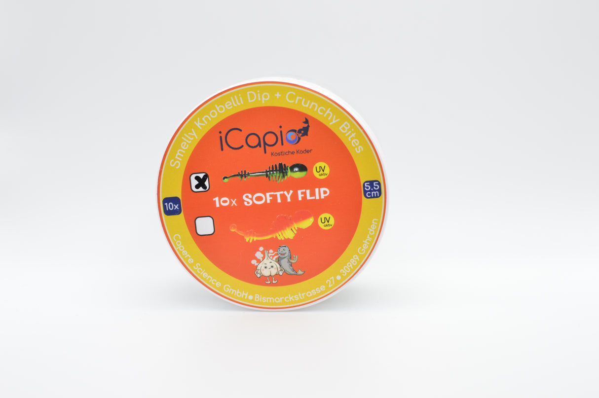 Softy Flip gelb/schwarz (UV) im crunchy Smelly Knobelli Dip